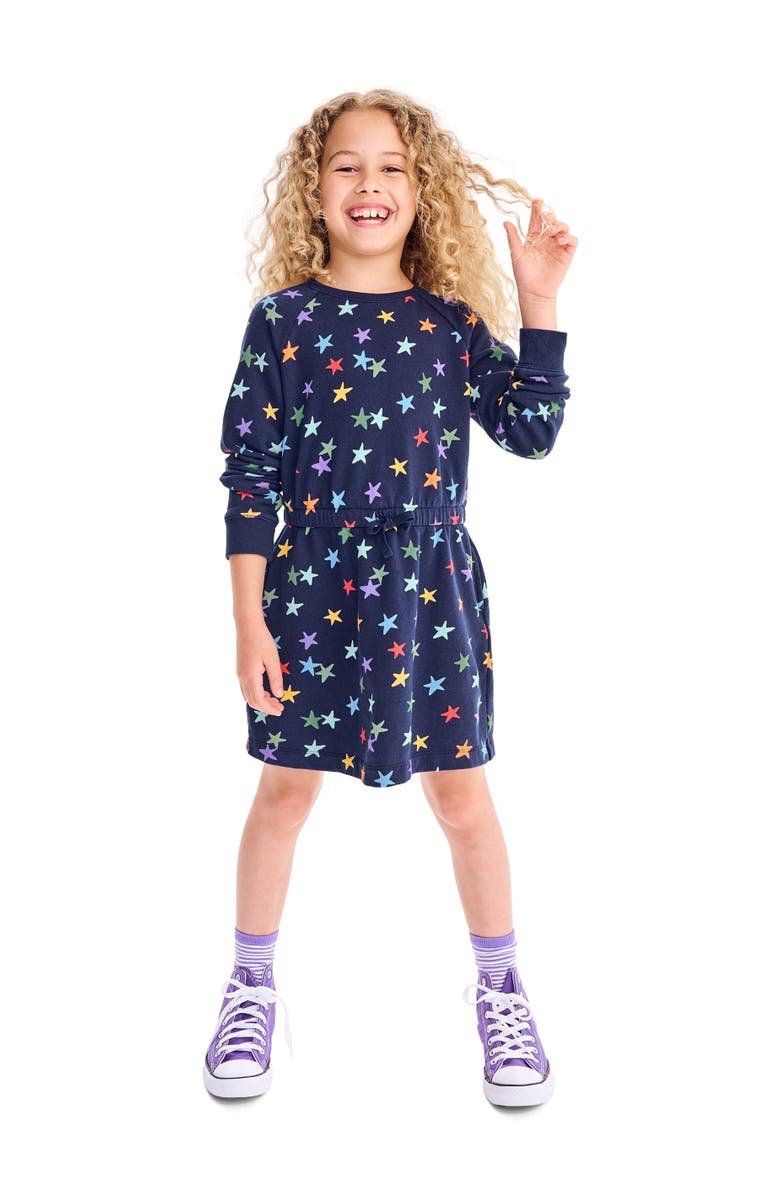 Primary Sweatshirt Dress In Rainbow Confetti Stars, Alternate, color,