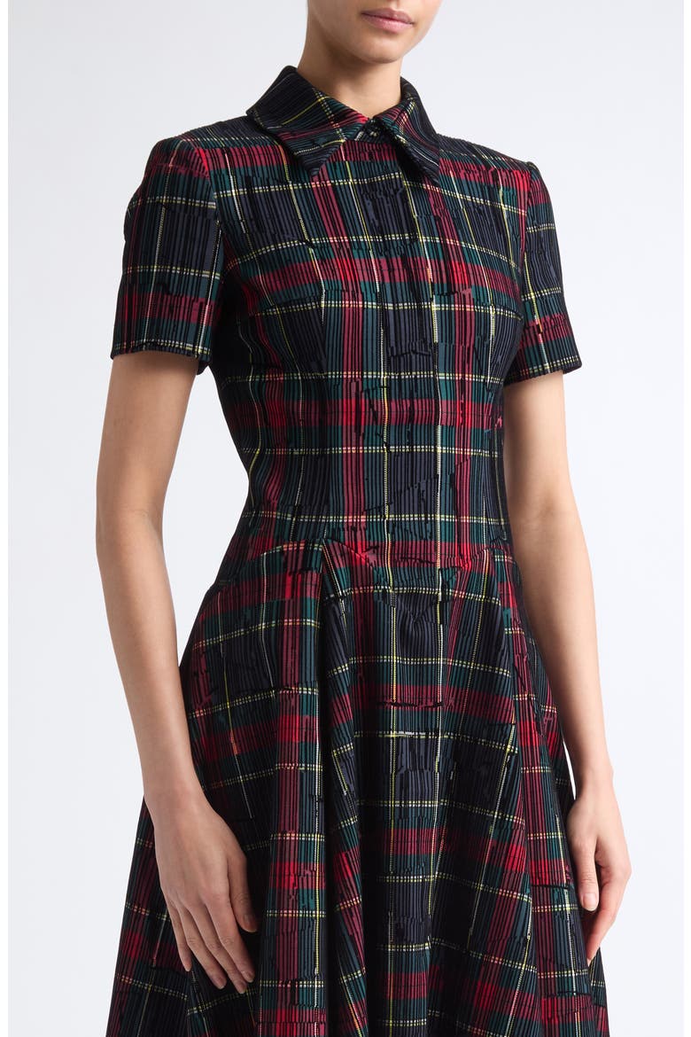 Jody Flocked Plaid Print Midi Dress, Alternate, color, RED AND GREEN CHECK