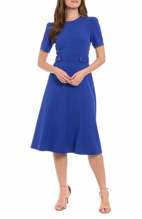 London Times Short Sleeve Fit & Flare Midi Dress