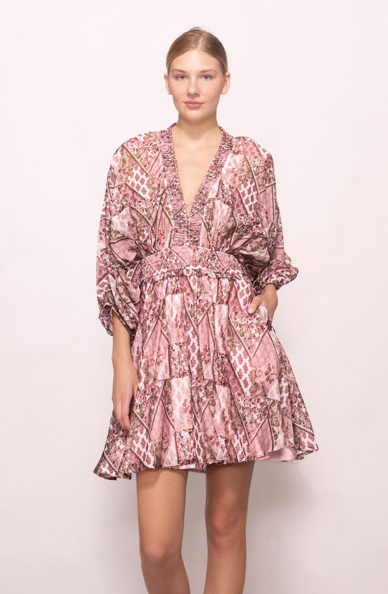 MELLODAY Printed Smocked Dress, Alternate, color, Blush Sage Multi