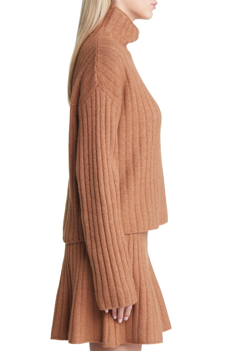 Women's Cotton Blend Rib Funnel Neck Sweater, Alternate, color, BROWN TOFFEE