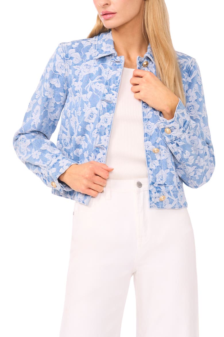Rose Print Denim Jacket, Main, color, GRANADA SKY
