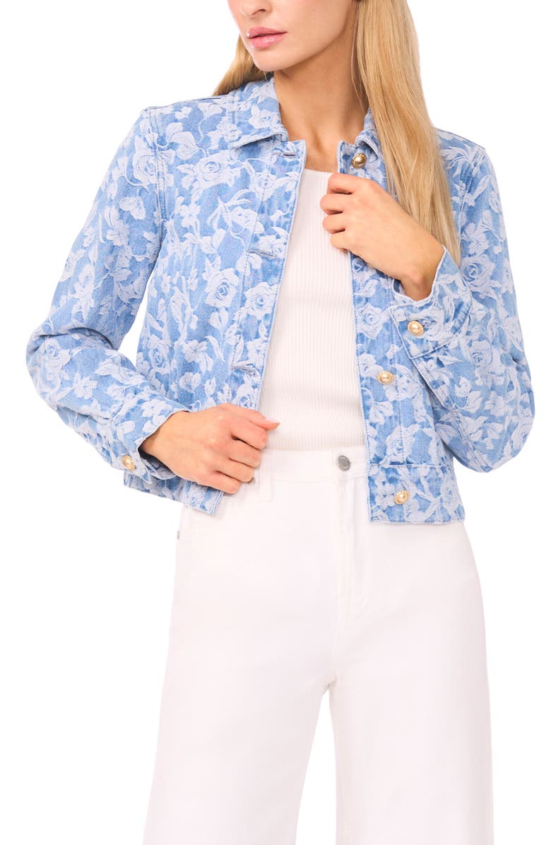 Ted Baker Rose Print Denim Jacket, Main, color, Granada Sky