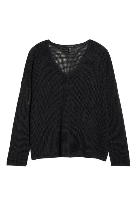 V-Neck Open Knit Sweater