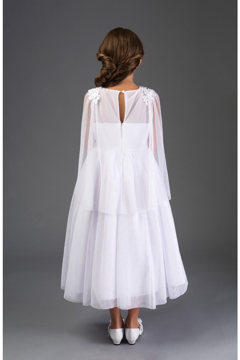 Iris & Ivy Illusion Lace Cape Sleeve First Communion Dress, Alternate, color, WHITE