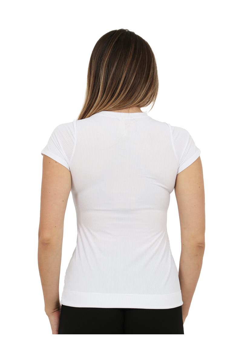 Basic Ribbed Knit Round Neck Short Sleeve Top, Alternate, color, White