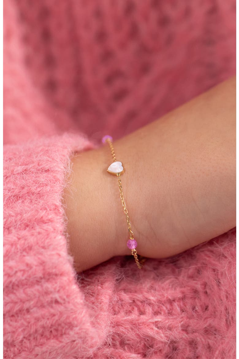 14k Mother of Pearl Hearts Girls Bracelet, Alternate, color, White