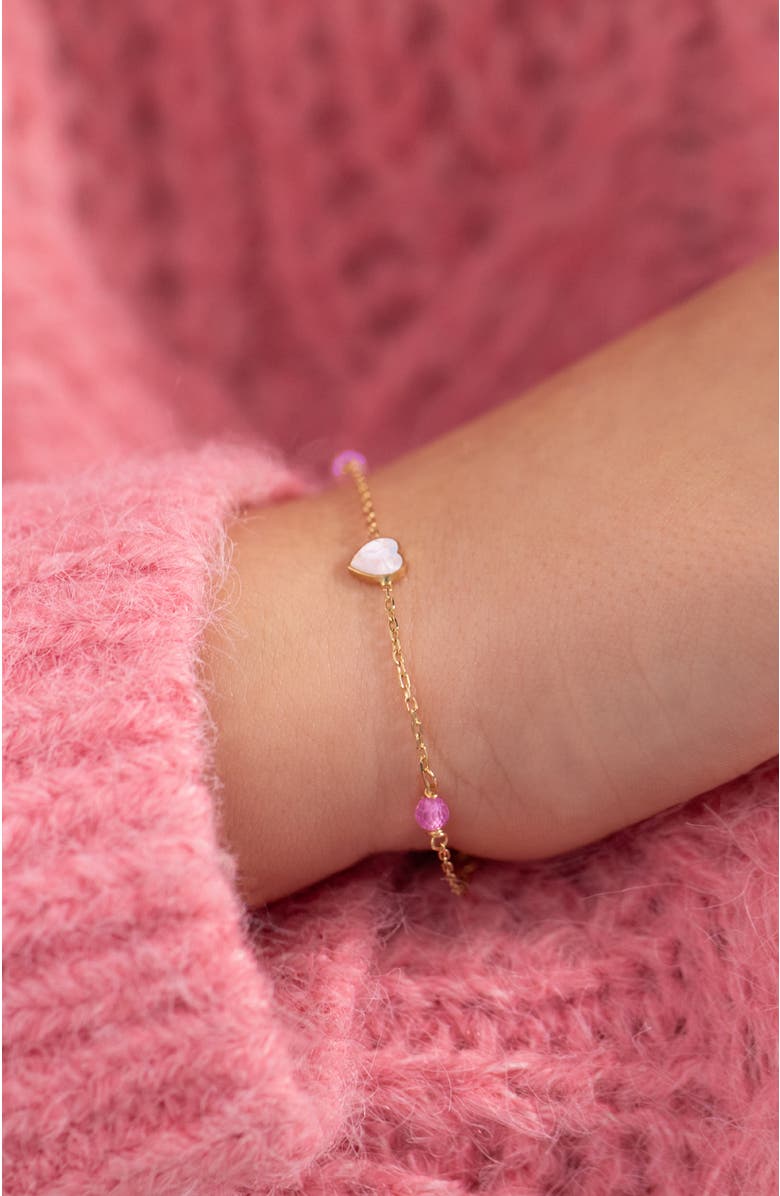 In Season Jewelry 14k Mother of Pearl Hearts Girls Bracelet, Alternate, color, White