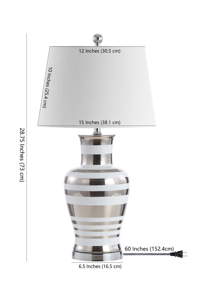 Zilar Striped 28.75" Ceramic/Iron Classic Modern LED Table Lamp, Silver, Alternate, color, Silver/White