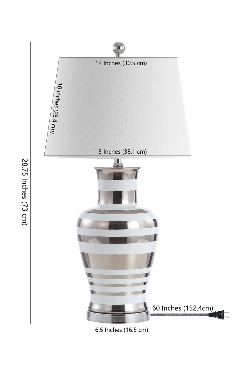 JONATHAN Y Zilar Striped 28.75" Ceramic/Iron Classic Modern LED Table Lamp, Silver, Alternate, color, Silver/White