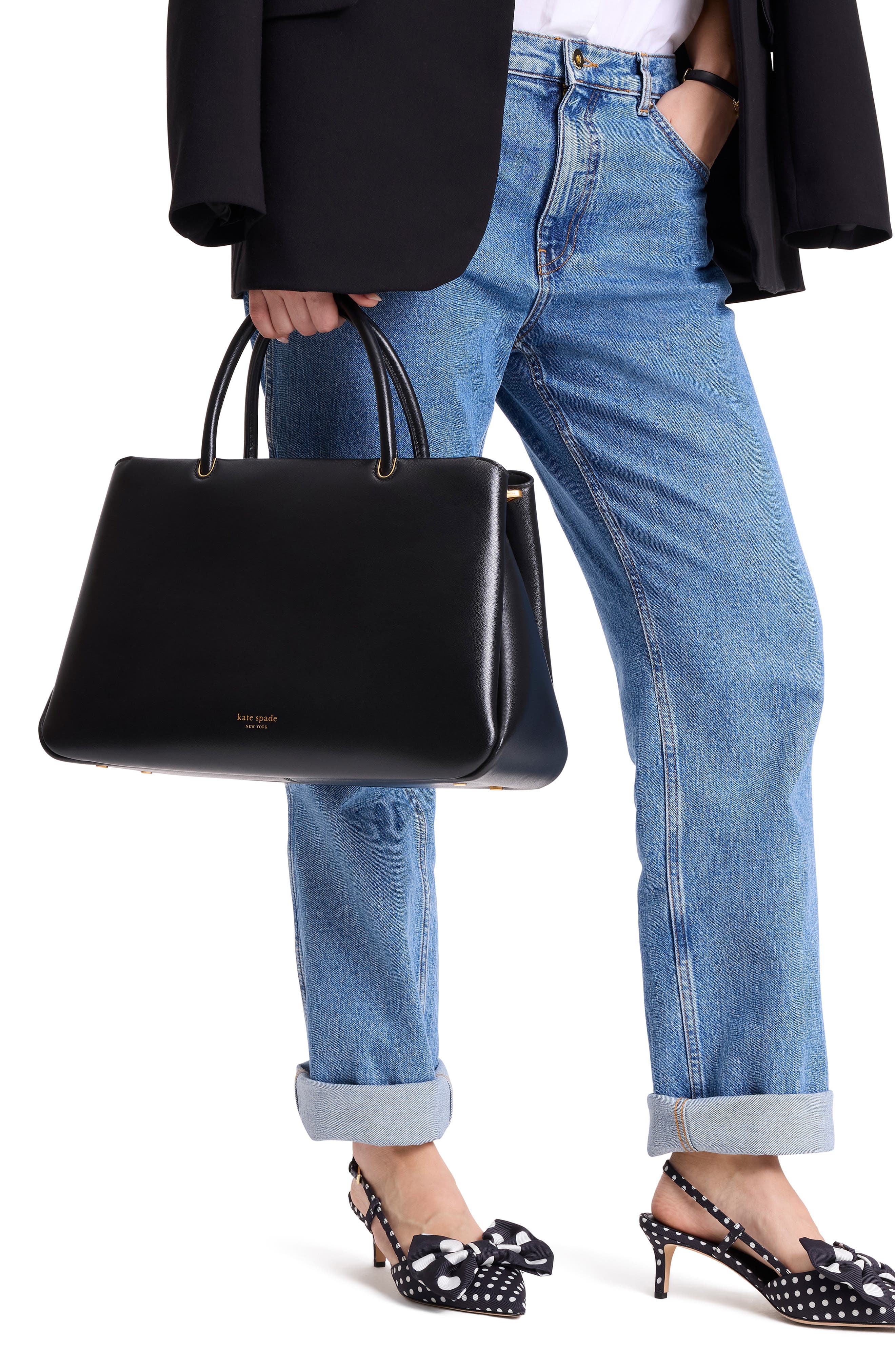 Kate Spade New York large grace fine grain leather satchel, Alternate, color, 