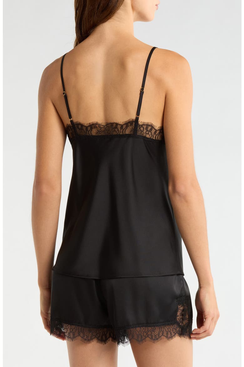 Scalloped Lace Trim Square Neck Satin Camisole, Alternate, color, BLACK
