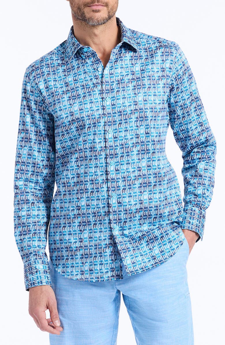 Robert Graham Westmoreland Cotton Button-Up Shirt, Main, color, Blue