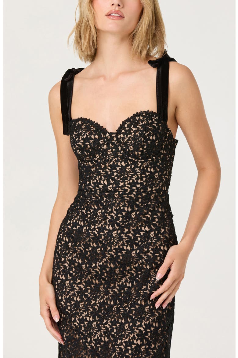 Donnie Lace Corset Midi Dress, Alternate, color, BLACK
