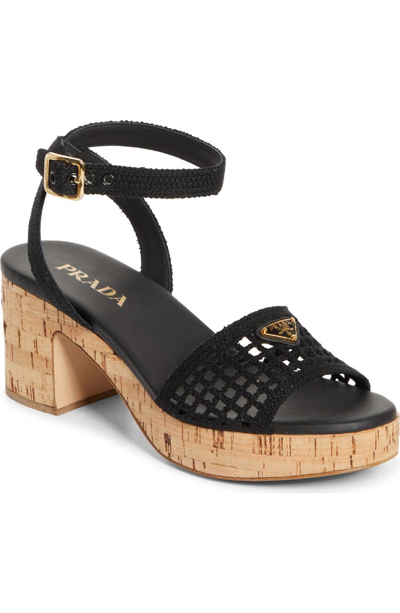 Prada Crochet Cork Platform Sandal, Main, color,
