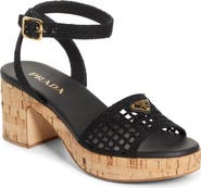 Prada Crochet Cork Platform Sandal