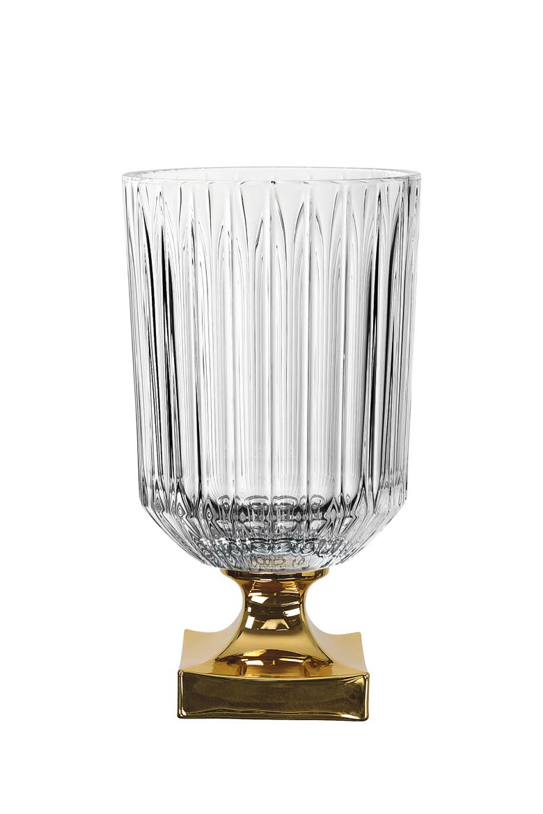 Minerva 12" Vase with Golden Foot, Main, color, Clear