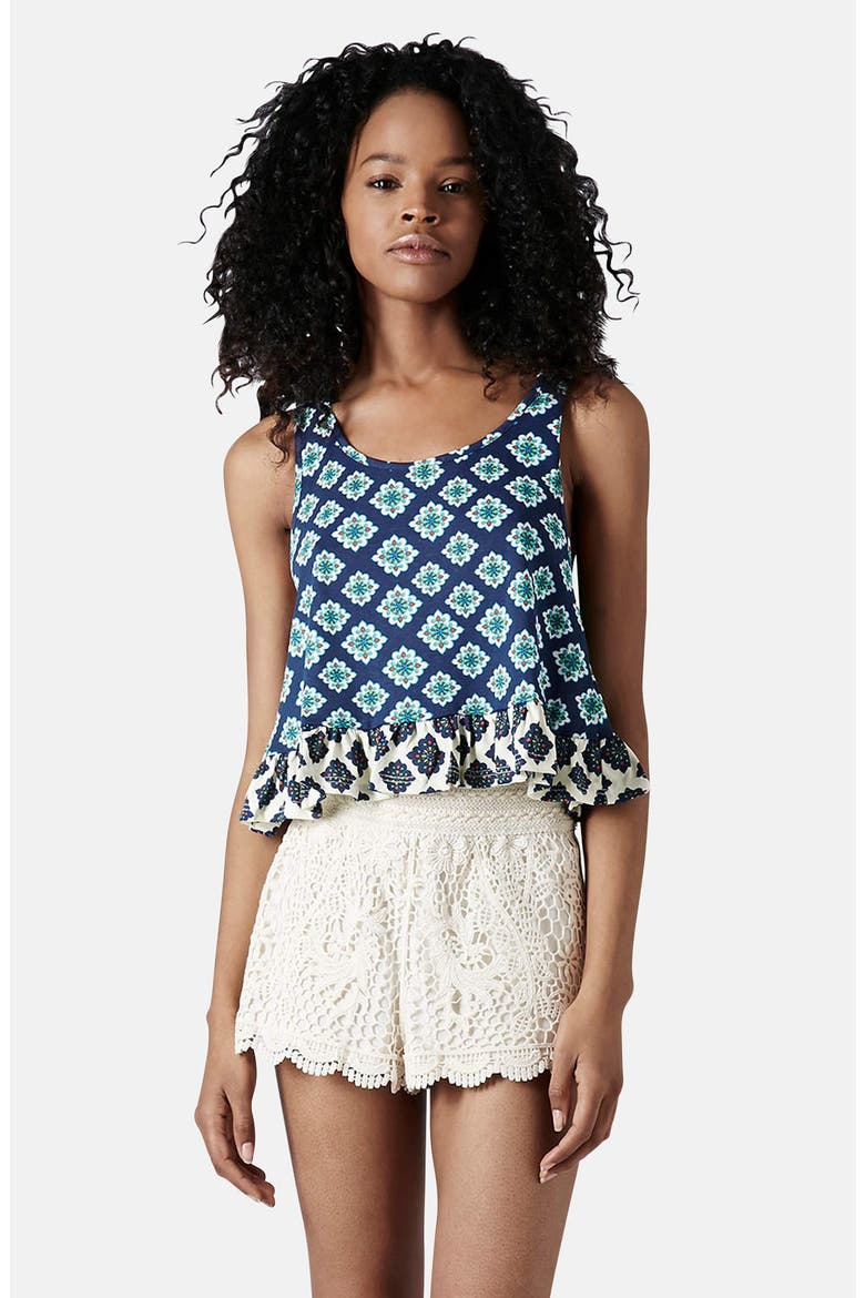 Tile Print Peplum Tank, Main, color, BLUE MULTI