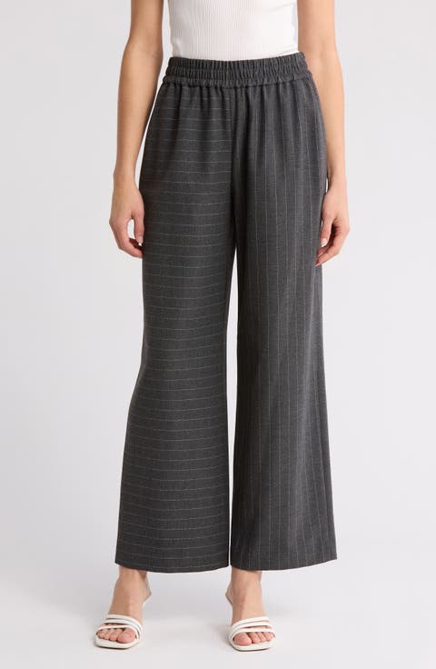 Benny Pull-On Wide Leg Pinstripe Pants