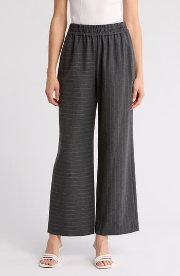 Alice And Olivia Alice + Olivia Benny Pull-on Wide Leg Pinstripe Pants In Gray