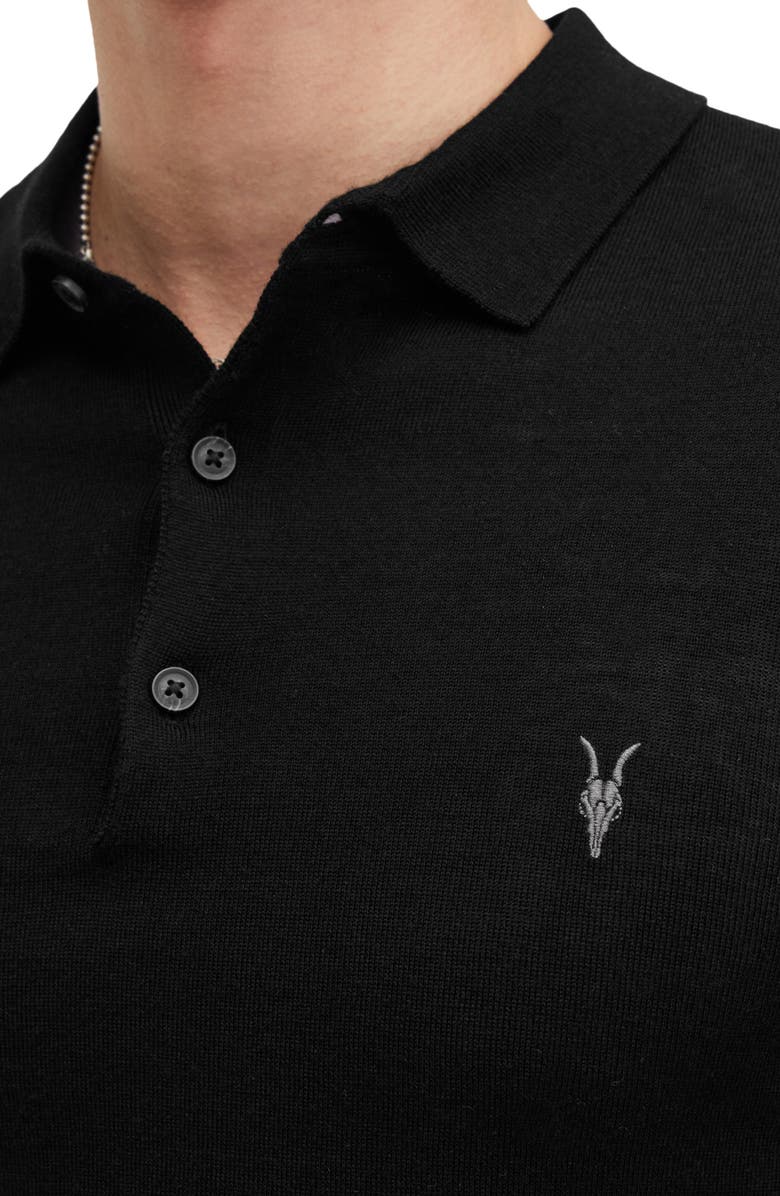 AllSaints Mode Merino Wool Polo Sweater, Alternate, color, Black