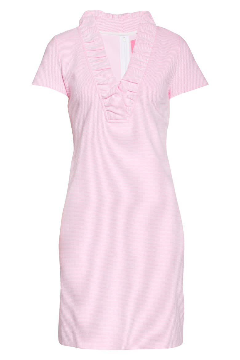 Tisbury Stripe Ruffle Neck Dress, Alternate, color, PROSECCO PINK LUCKY CATCH
