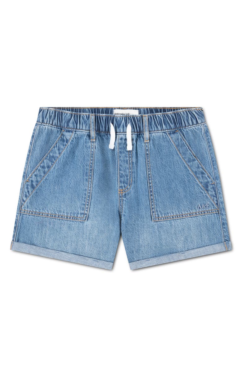 abercrombie kids Kids' Relax Denim Drawstring Shorts, Main, color, Indigo Reef