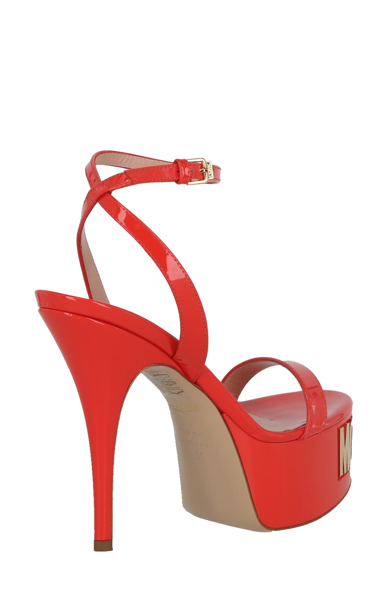 Moschino Logo Ankle Strap Platform Sandal, Alternate, color, Orange
