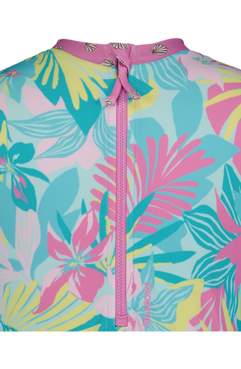 Billabong Kids' Des Tropics Long Sleeve One-Piece Rashguard Swimsuit, Alternate, color, Mint