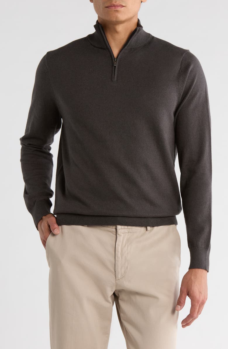 14th & Union Quarter Zip Organic Cotton & Cashmere Sweater, Main, color, Black Raven
