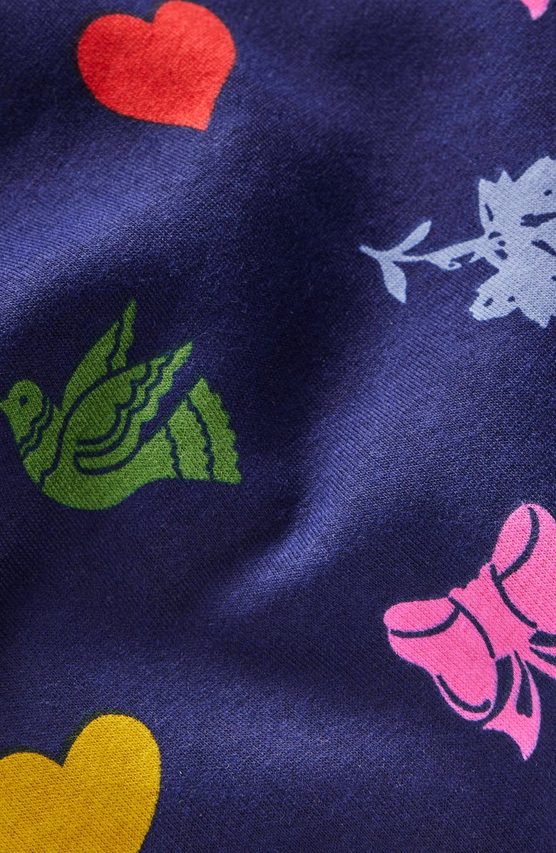 Mini Boden Kids' Print Cotton Hoodie, Alternate, color, College Navy Festive Fun