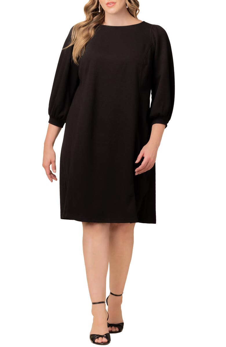 Kiyonna Madison Long Sleeve Sweater Dress, Main, color, Black Noir
