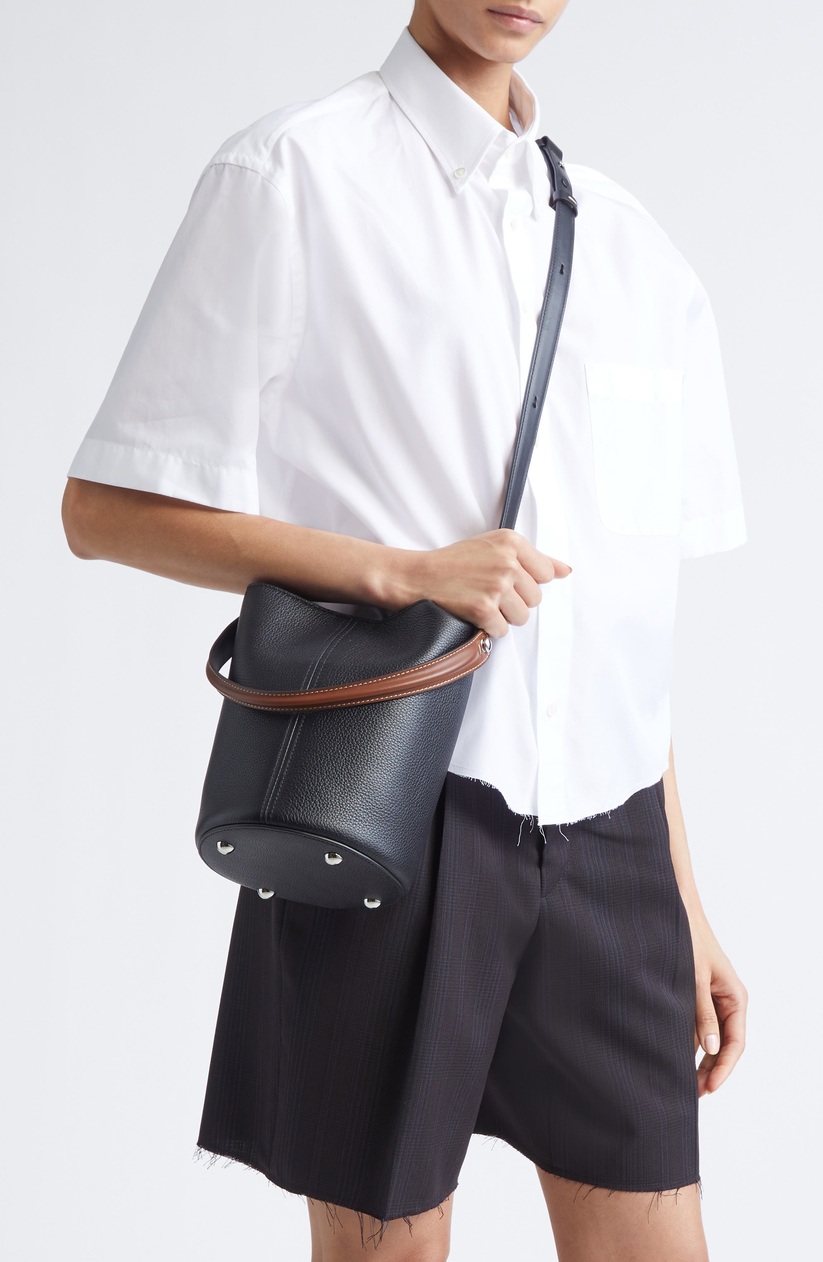 Maison Margiela Dress-Age Leather Bucket Bag, Alternate, color, Black/ Chestnut/ Black