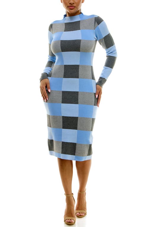Nina Leonard Jacquard Long Sleeve Sweater Dress In Blue