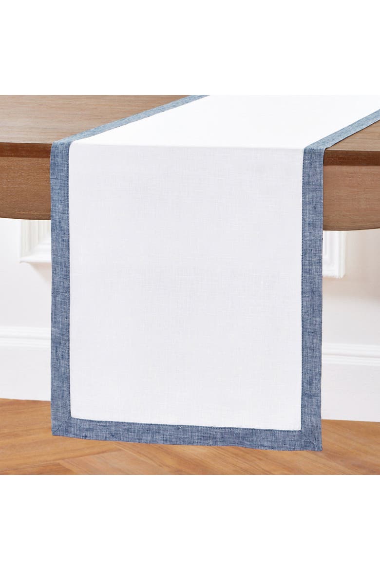 Linen Table Runner - Classic, Main, color, Chambray Indigo and White