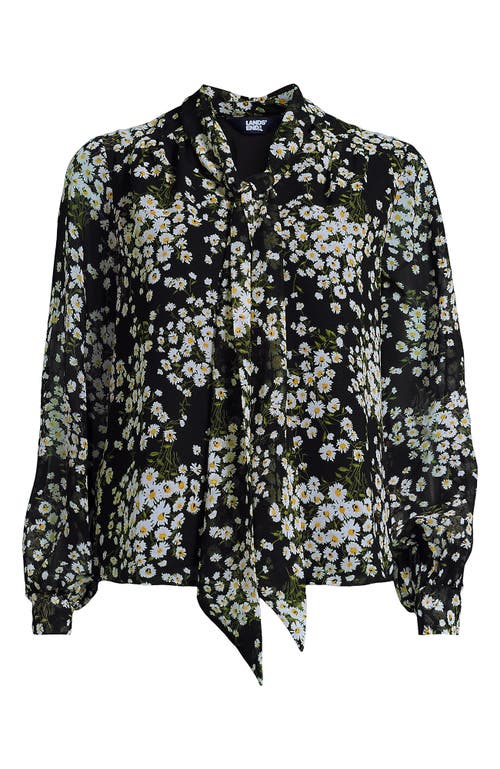 Lands' End Chiffon Removable Tie Neck Blouse In Black