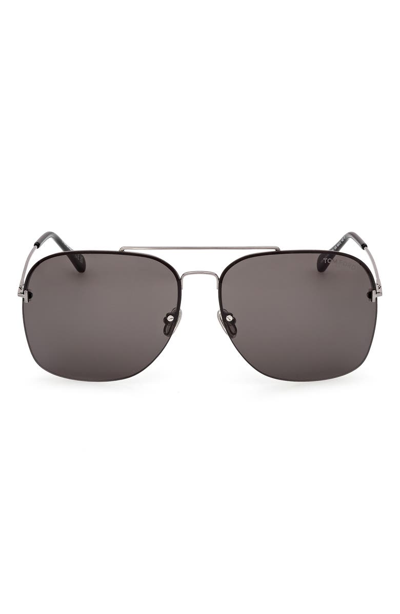 TOM FORD Mackenzie 64mm Oversize Pilot Sunglasses, Main, color, Shiny Palladium / Smoke