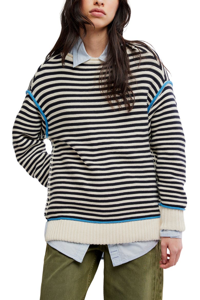 We The Free Stripe Cotton Sweater, Main, color, CHARCOAL COMBO