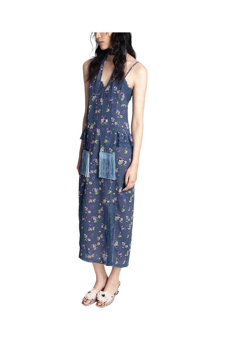 Anna Sui Night Blooming Chiffon Slip Dress, Alternate, color, Indigo Multi