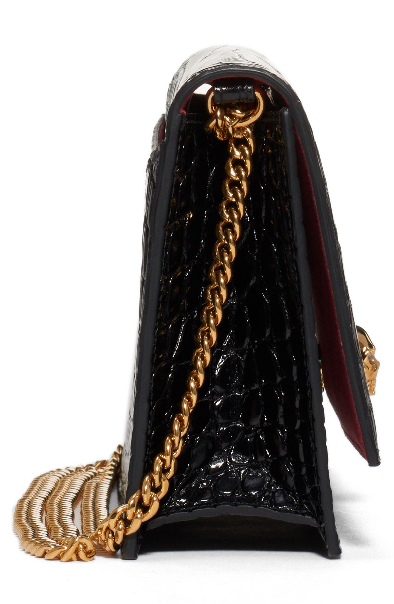 McQueen Alexander McQueen Skull Croc Embossed Leather Shoulder Bag, Alternate, color, 