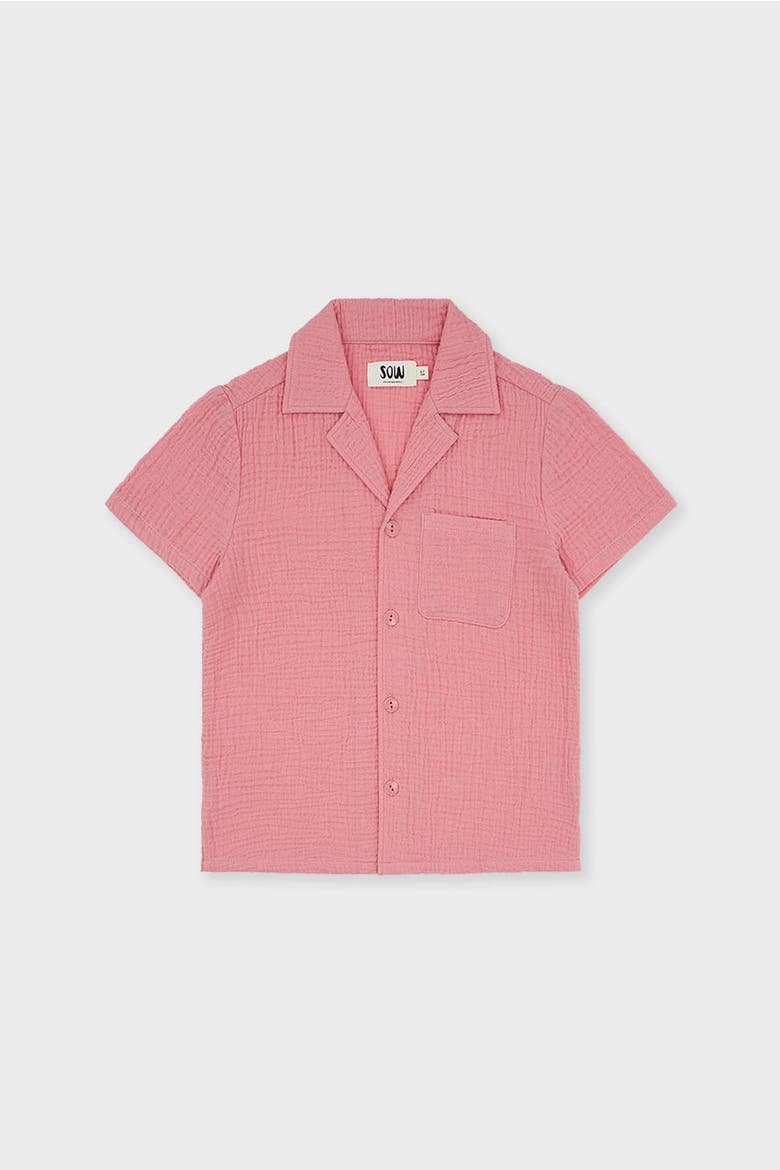 Organic Cotton Camp Collar Waffle Shirt, Main, color, Mauve Glow