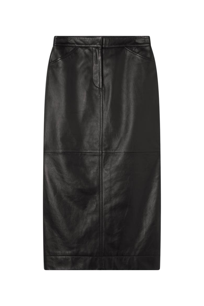 Panelled Leather Midi Skirt, Alternate, color, Black