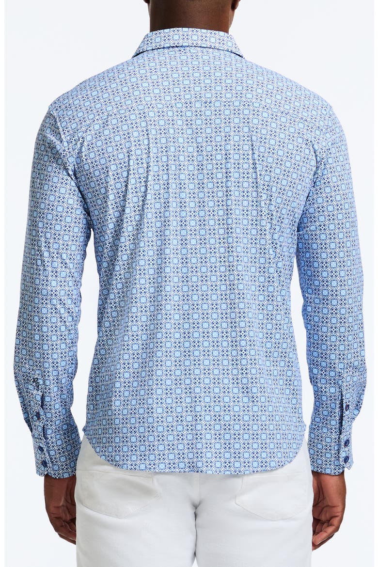 Caspian Classic Fit Foulard Print Knit Button-Up Shirt, Alternate, color, BLUE