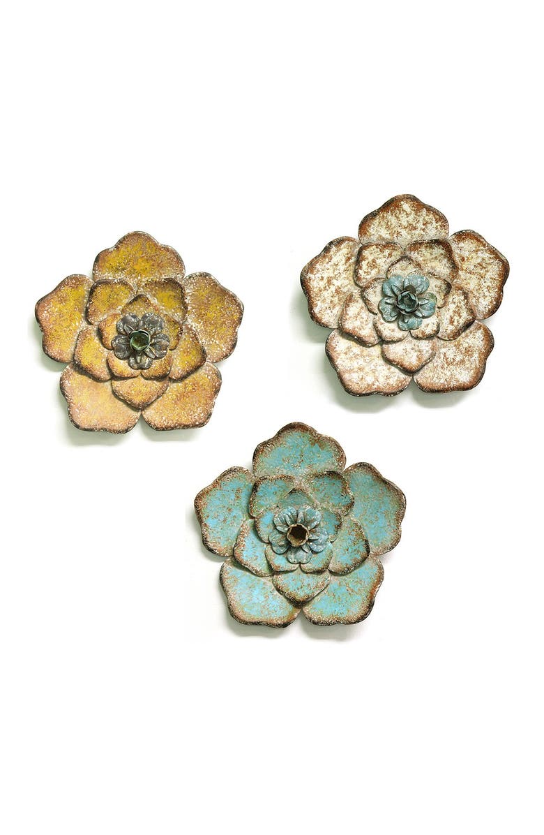 STRATTON HOME DECOR Multi Rustic Flower Wall Decor - Set of 3, Main, color,