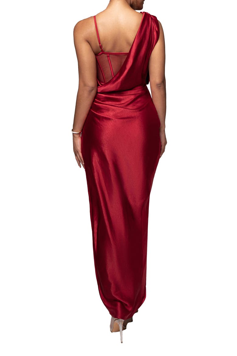 Anastacia Bustier Satin Gown, Alternate, color, RED