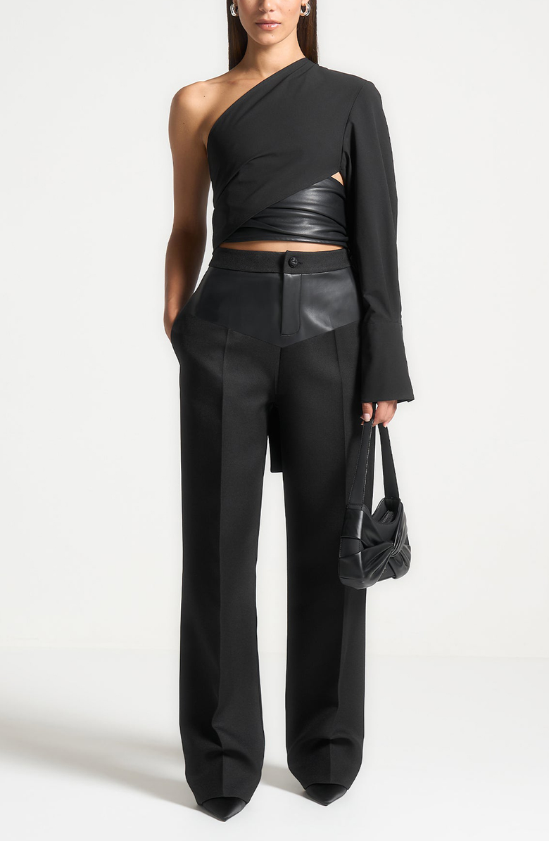 Manière De Voir Blanche Leather Panel Tailored Trousers, Alternate, color, Black