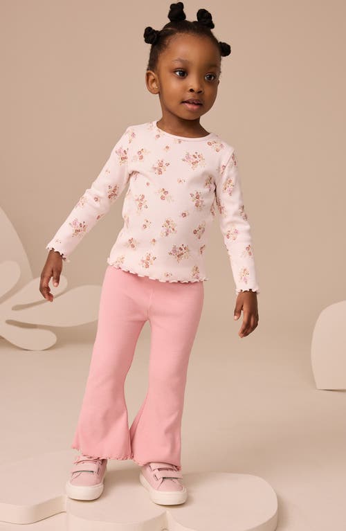 Next Kids' Floral Long Sleeve Cotton T-shirt & Flared Leggings Set In Pink