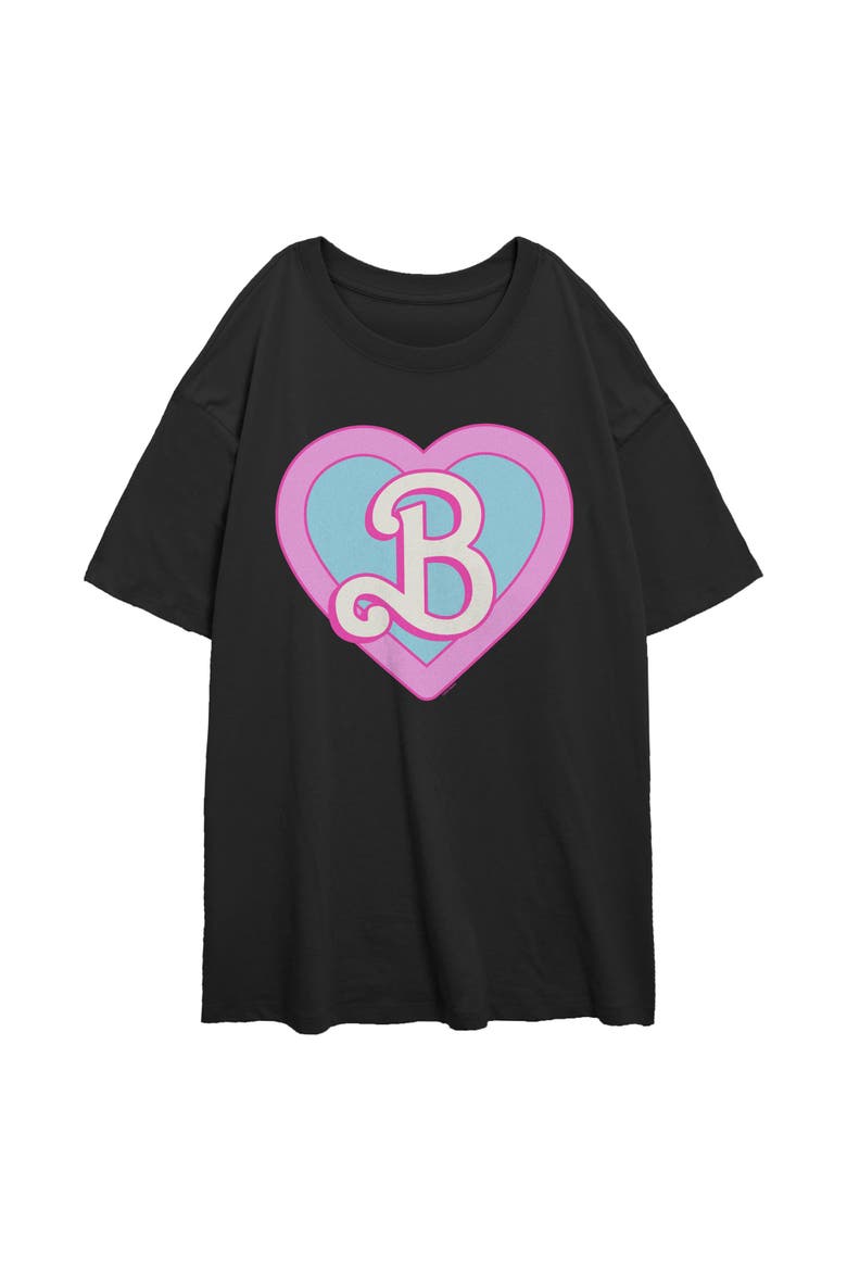 Junior's B Is For Heart Logo Short Sleeve Oversized T-Shirt, Main, color, Black