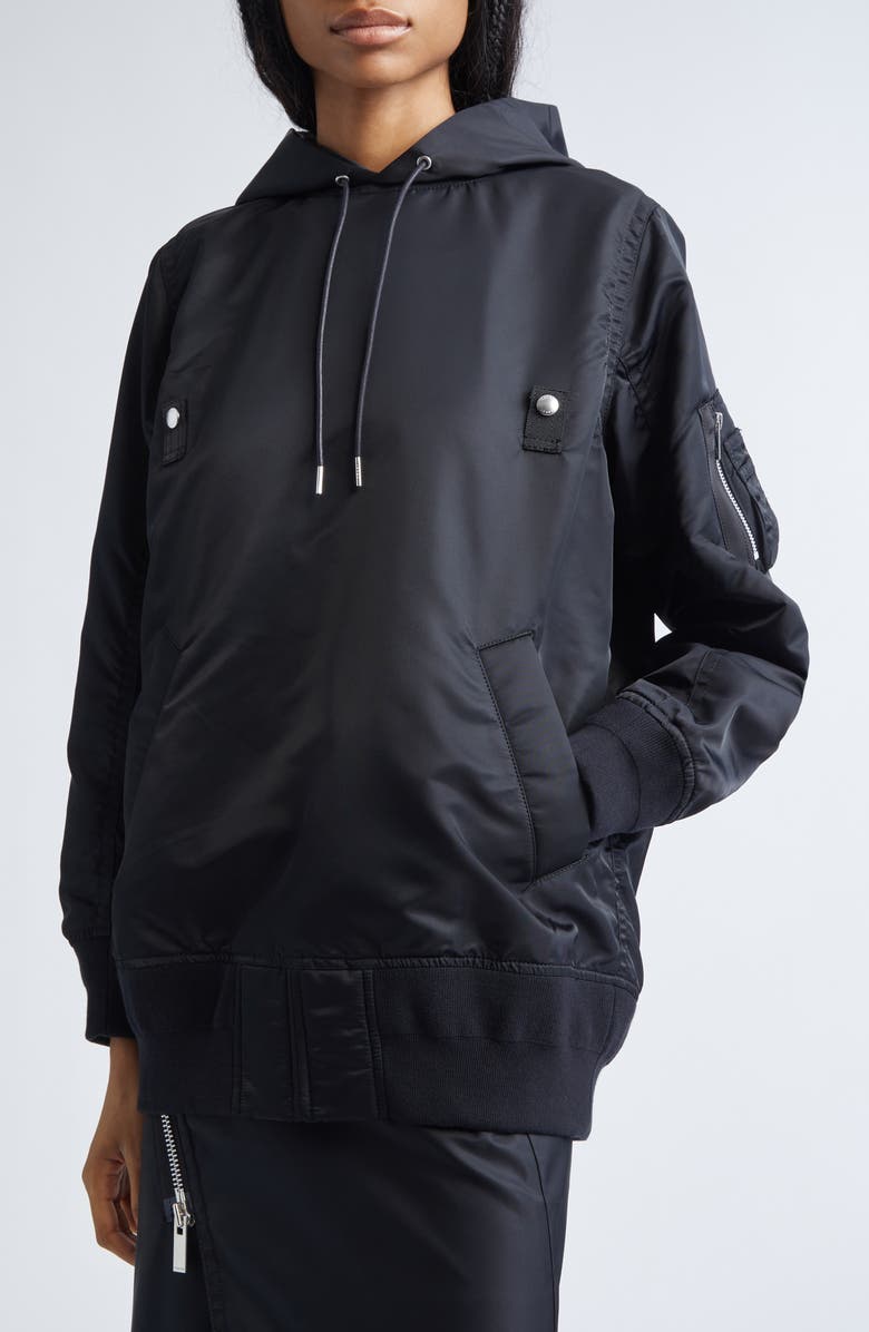 Sacai Nylon Twill Hoodie, Alternate, color, Black