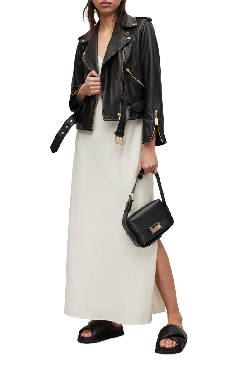 Balfern Sheepskin Leather Biker Jacket, Alternate, color, BLACK/ GOLD